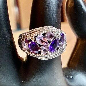 Beautiful Amethyst & White Topaz Cocktail Ring Set In 9.25 Sterling Silver